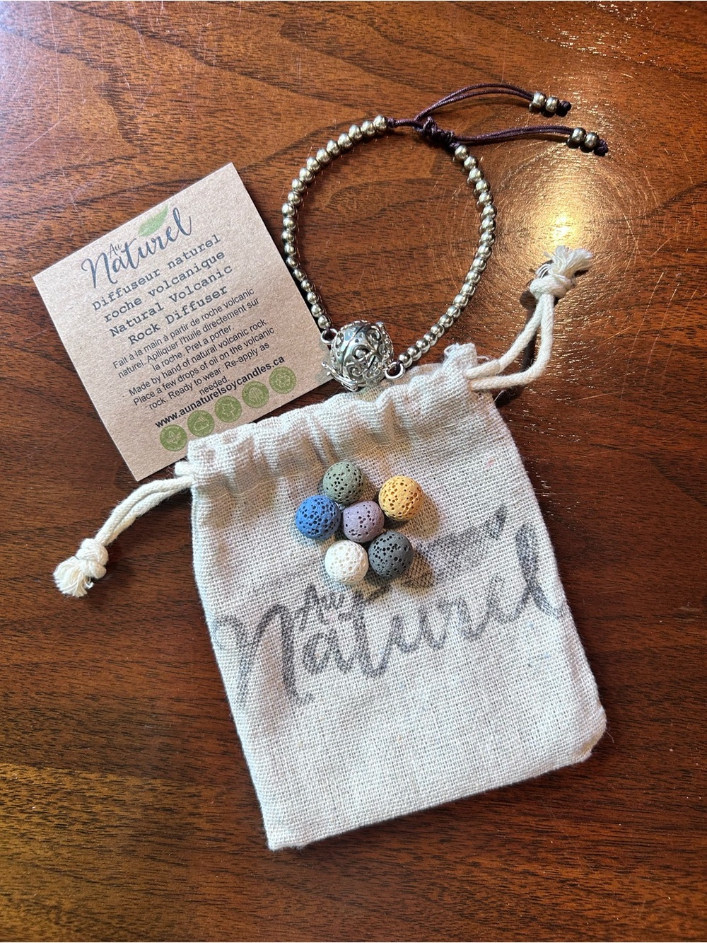 Essential Oil Lava Bead Bracelet with Drawstring Pouch